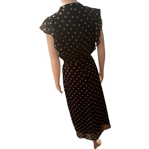Who What Wear Polka Dot Flowy Belted Flutter Sleeve Midi Dress Sz M Black White - Picture 3 of 14